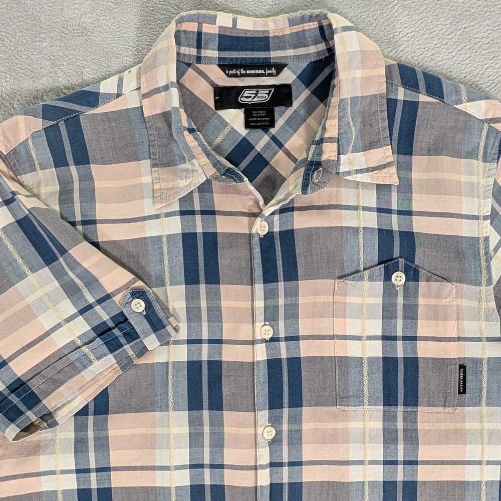 Diesel 55DSL Shirt Men's L* Short Sleeve Button Down 100% Cotton Western Plaid